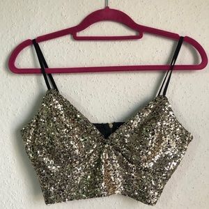 Charlotte Russe Gold Sequin Crop Top / M